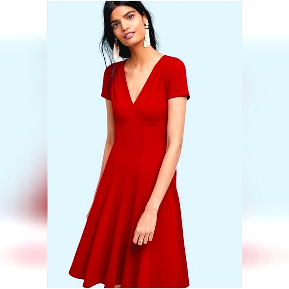Maeve Red V-Neck Midi Dress